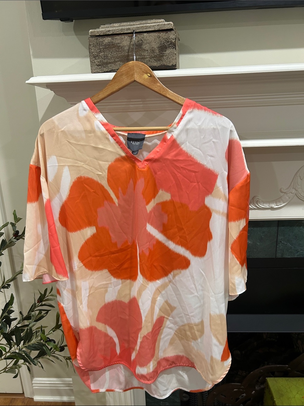 Lysse Coral Orange Floral V-Neck Blouse